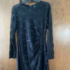 Ralph Lauren Black Lace Sequined Long Sleeve Cocktail Dress Sz 8